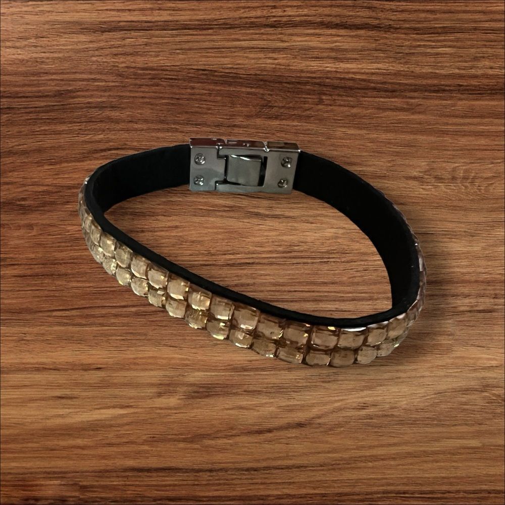 Leather Band Gold Rhinestone Bracelet